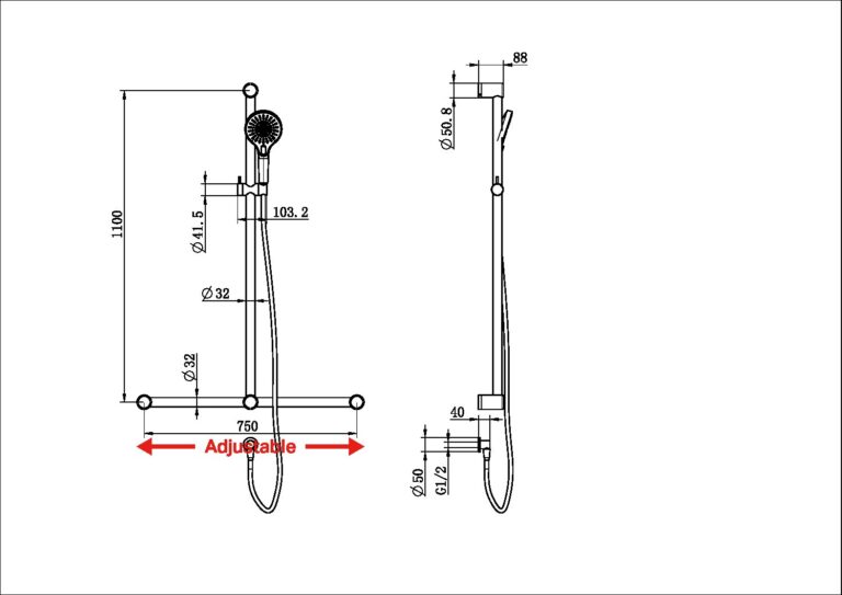 Mecca Care 32mm T Bar Grab Rail Shower - Various Colours