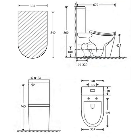 Raised Height Back To Wall Tornado Rimless Flush Ergonomic Toilet Suite with Soft Close Seat - White (4 Star)