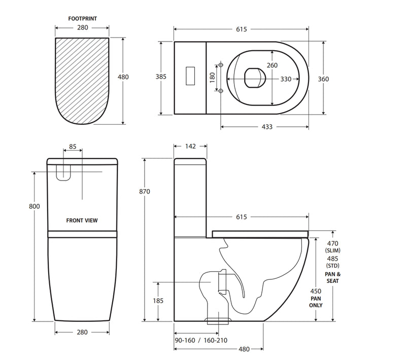 Short Projection Back To Wall Tornado Rimless Flush Toilet Suite with Soft Close Seat - White (4 Star)