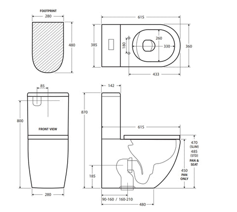 Short Projection Back To Wall Tornado Rimless Flush Toilet Suite with Soft Close Seat - White (4 Star)