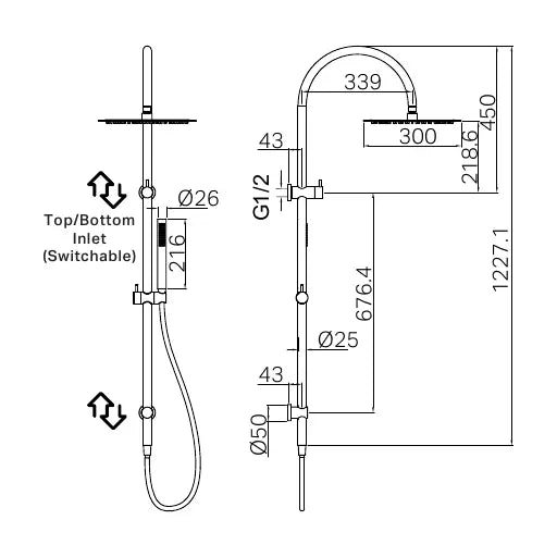 Nero Zen 316 Stainless Steel Twin Shower Rail with Outdoor Shower Hose - Various Colours