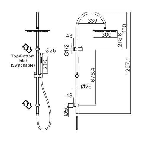 Nero Zen 316 Stainless Steel Twin Shower Rail with Outdoor Shower Hose - Various Colours