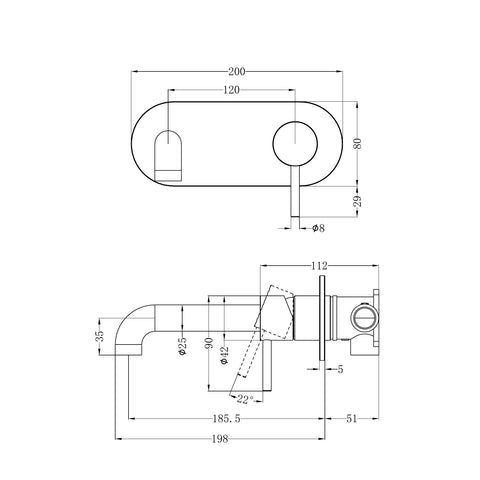 Nero Tapware WBM43 Zen Round Wall Basin/Bath Mixer Set with 185mm Reach Spout - Various Colours