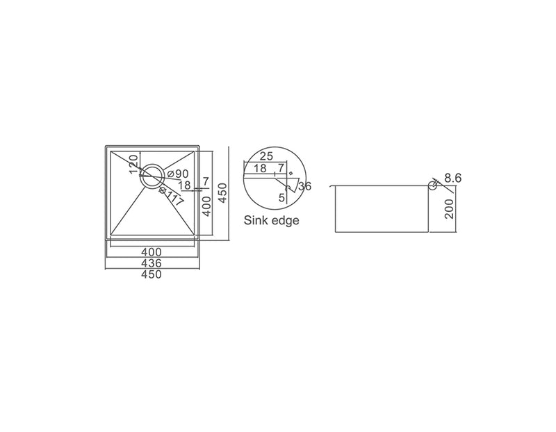 Single Bowl Drop in/Undermount Laundry Sink 450x450mm - Stainless Steel (Stock Clearance)
