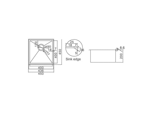 Single Bowl Drop in/Undermount Laundry Sink 450x450mm - Stainless Steel (Stock Clearance)