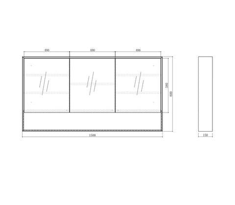 Mirror Cabinet with Open Shelf Pencil Edge - 600/750/900/1200/1500x800mm - Various Colours