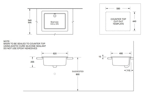 Large Compact Utility/Laboratory Sink - 620x480mm