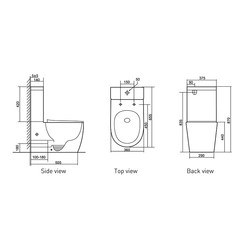 EC Raised Height Back To Wall Tornado Rimless Flush Nano Glazed Toilet Suite with Soft Close Seat - Gloss White (4 Star)