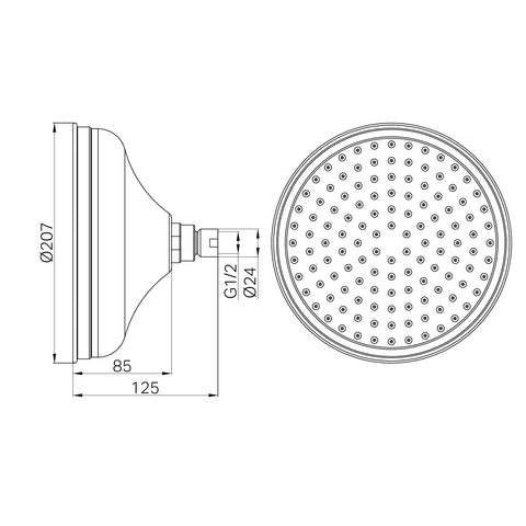 Heritage Round Overhead Shower Head 200mm - Various Colours