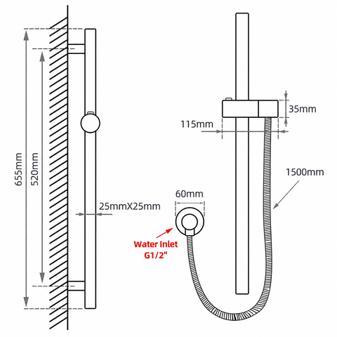 Round Shower Rail with 3 Spray Settings Handheld Shower Set
