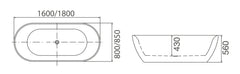 Bondi Oval Freestanding Bath 1600 / 1800 mm - Gloss White