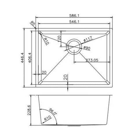 Single Bowl Drop in/Undermount Kitchen Sink 586x450mm - Stainless Steel