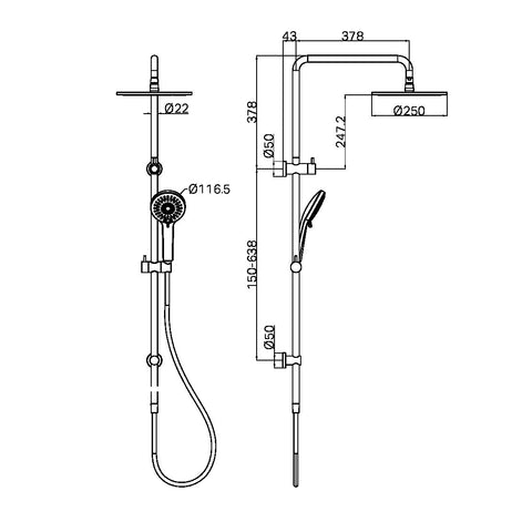 Nero Round Twin Shower Rail - Various Colours