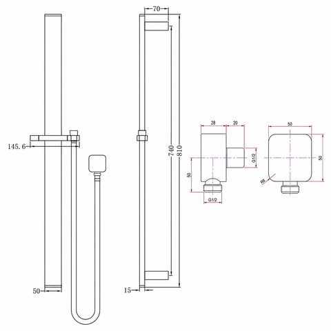 Kumo Project Square Rail Shower - Various Colours