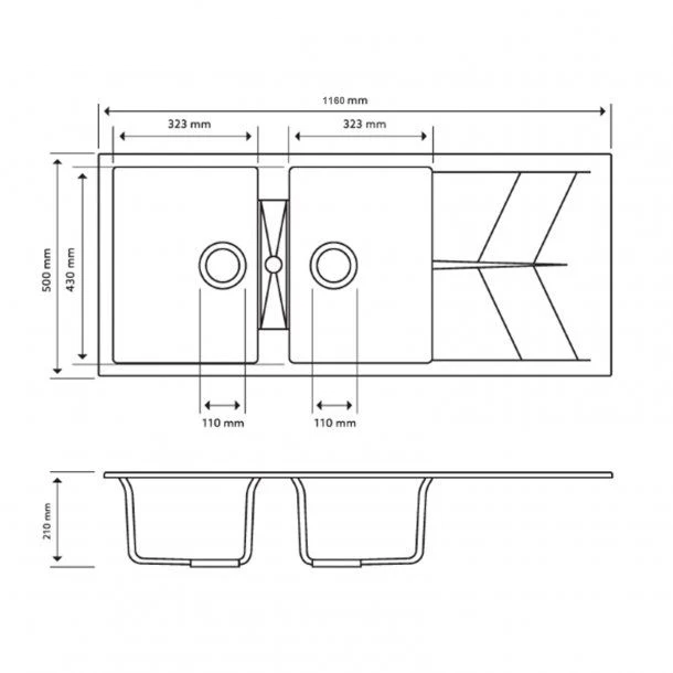 Double Bowl Topmount Sink with Drainer - Matte Black / Matte White - 1160x500mm