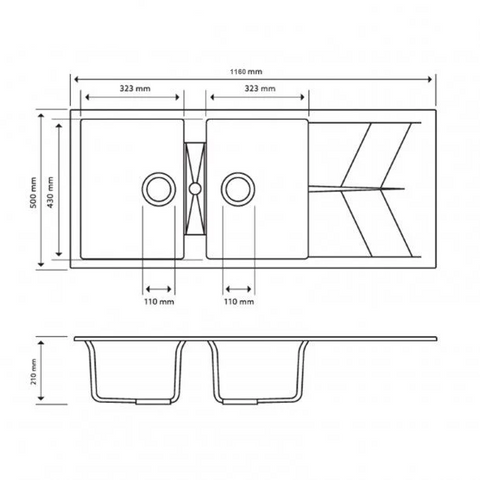Double Bowl Topmount Sink with Drainer - Matte Black / Matte White - 1160x500mm
