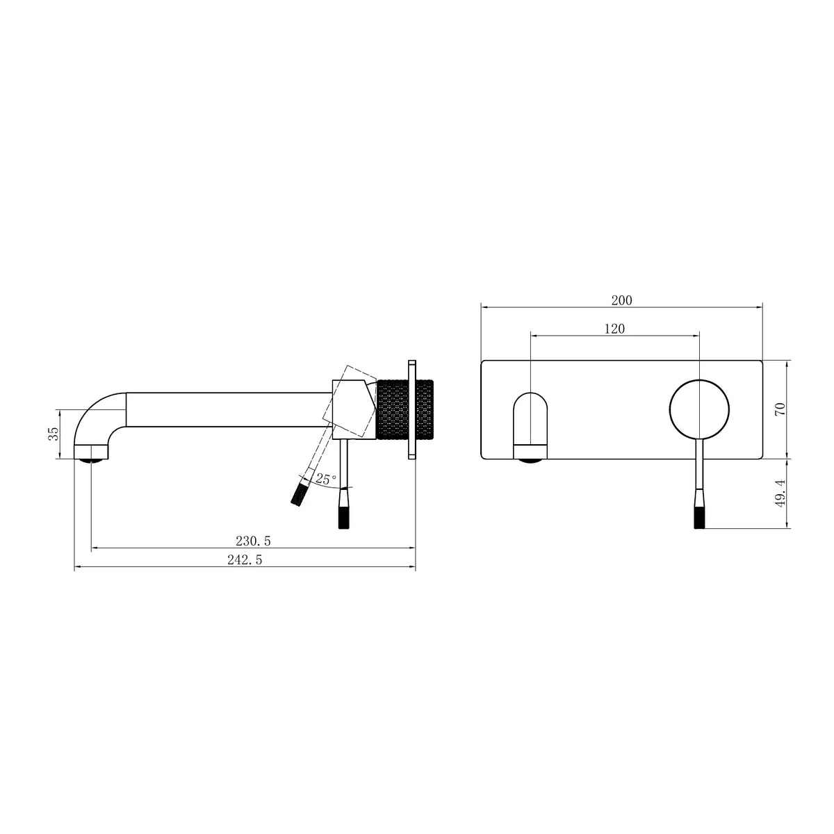 Nero Tapware WBM37 Opal Wall Basin/Bath Mixer Set With Spout (Rectangle Backplate) - Various Colours