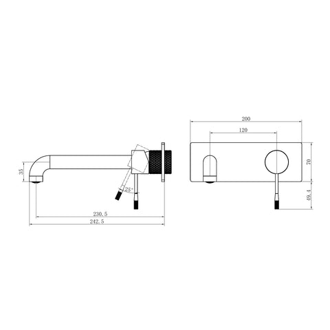 Nero Tapware WBM37 Opal Wall Basin/Bath Mixer Set With Spout (Rectangle Backplate) - Various Colours