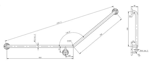 CARE Grab Rail Angled 850x700mm  Left/Right Hand Side - Various Colours