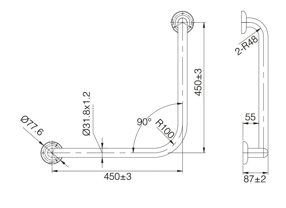 CARE 90 Degree Grab Rail - Various Colours