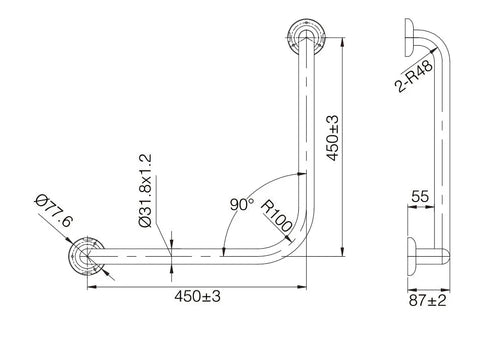 CARE 90 Degree Grab Rail - Various Colours