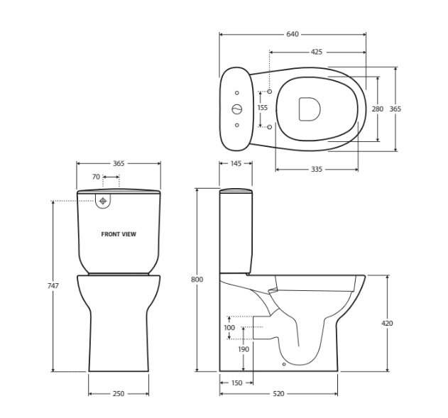 Raised Height Back To Wall Rimless Flush Tapered Toilet Suite with Soft Close Seat - White (4 Star)