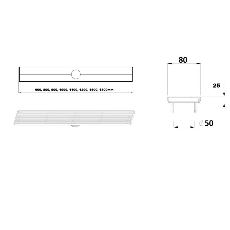 Bella Vista Tile Insert Shower Grate (CFG-T-25-800-BLK) - Stock Clearance