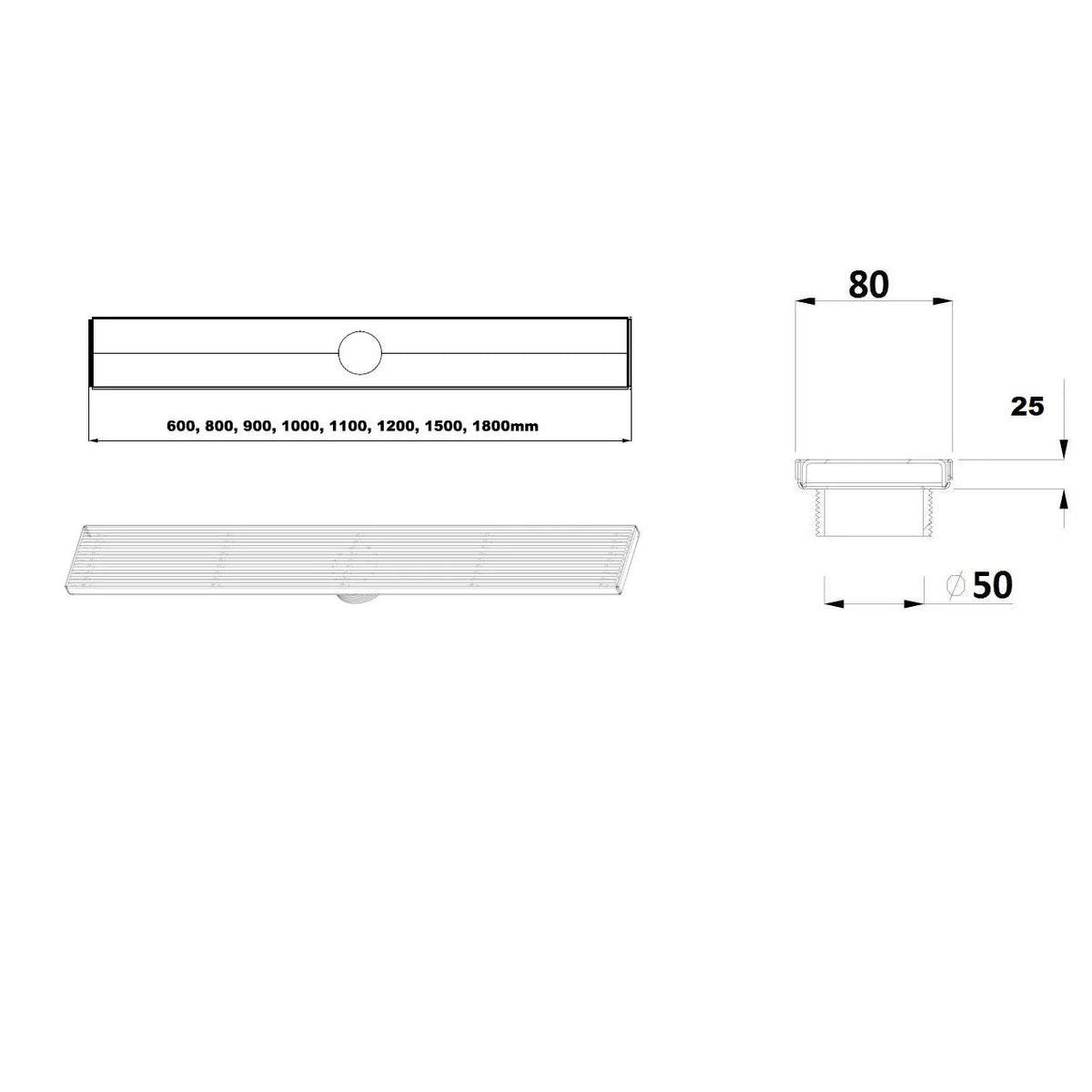 Bella Vista Tile Insert Shower Grate (CFG-T-25-900-BLK) - Stock Clearance