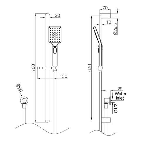 Nero Bianca Rail Shower - Various Colours