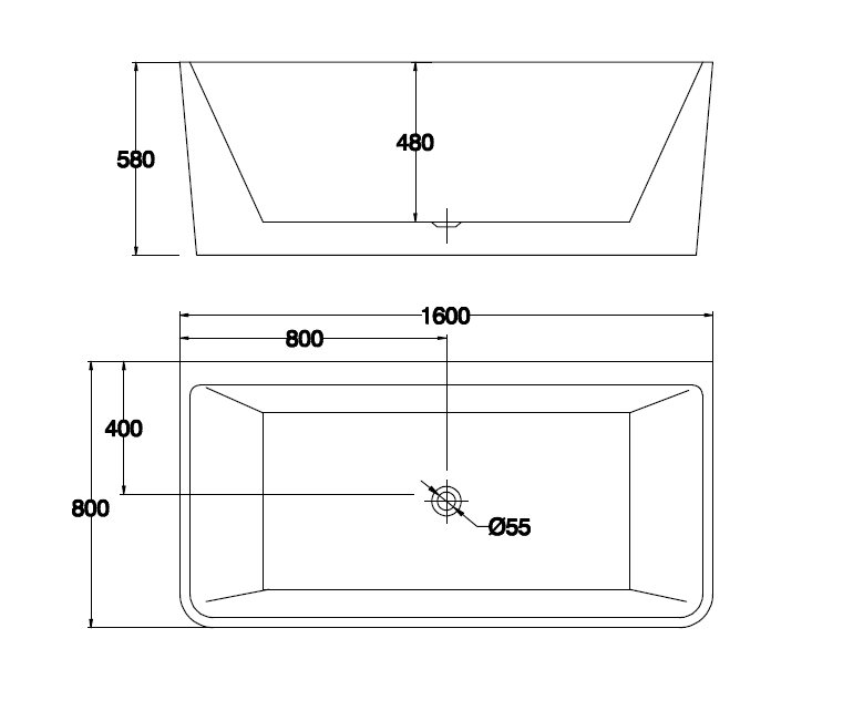 Vivo Back to Wall Freestanding Bath 1600x800mm - Gloss White