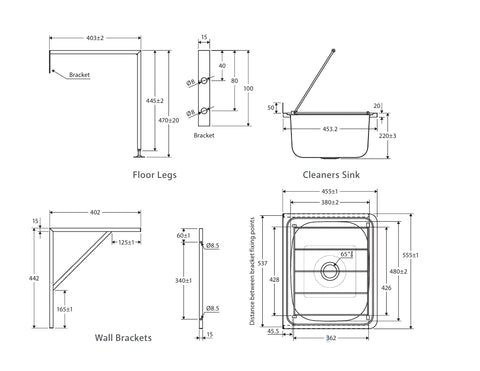 Cleaner Stainless Steel Sink with Floor Legs - 555x455x470mm
