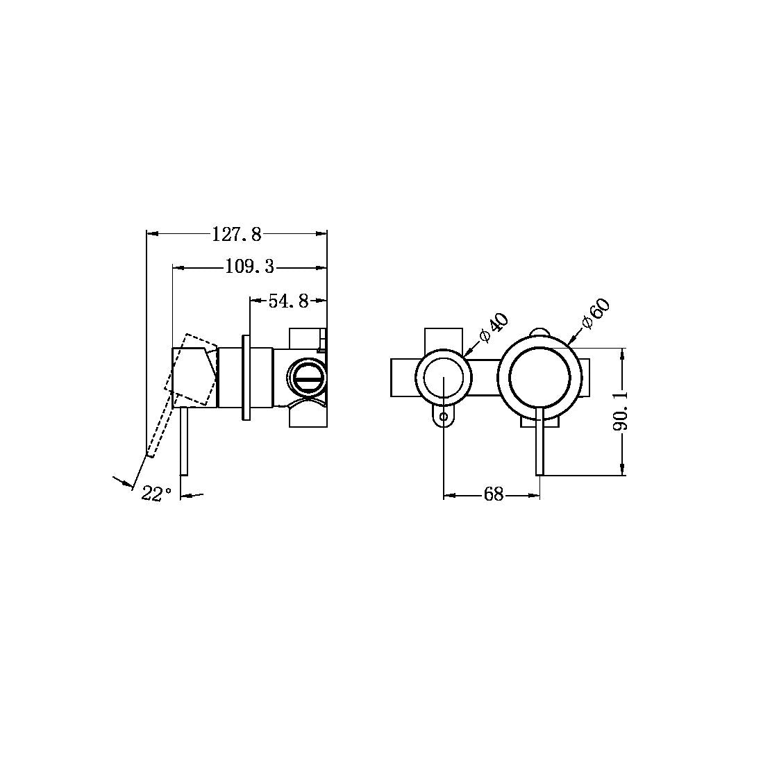 Mecca Shower / Bath Mixer with Horizontal Diverter - Various Colours