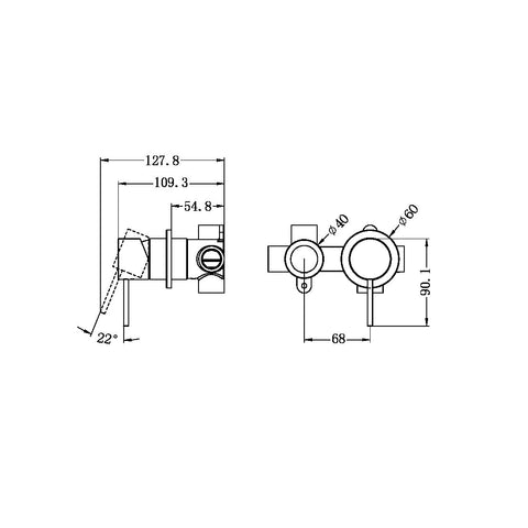 Mecca Shower / Bath Mixer with Horizontal Diverter - Various Colours