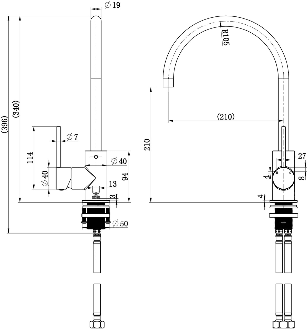 Mid Tall Gooseneck Swviel Basin / Sink Mixer - Various Colours