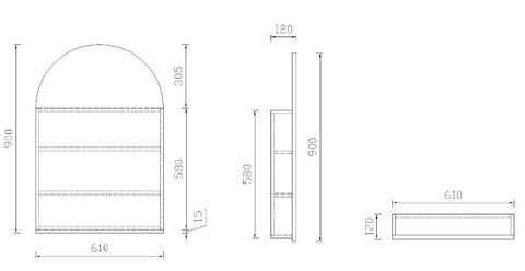 Arched Shape Mirror Cabinet Pencil Edge 610x900mm - Matte White / Matte Black / Woodgrain