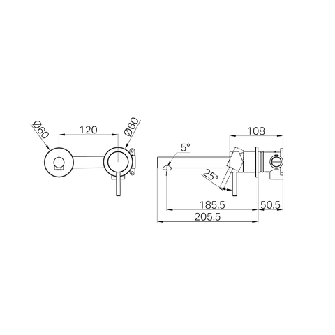 Nero Tapware WBM46 Dolce II Round Wall Basin/Bath Mixer Set (Separate Backplate) w/ Spout - Various Colours