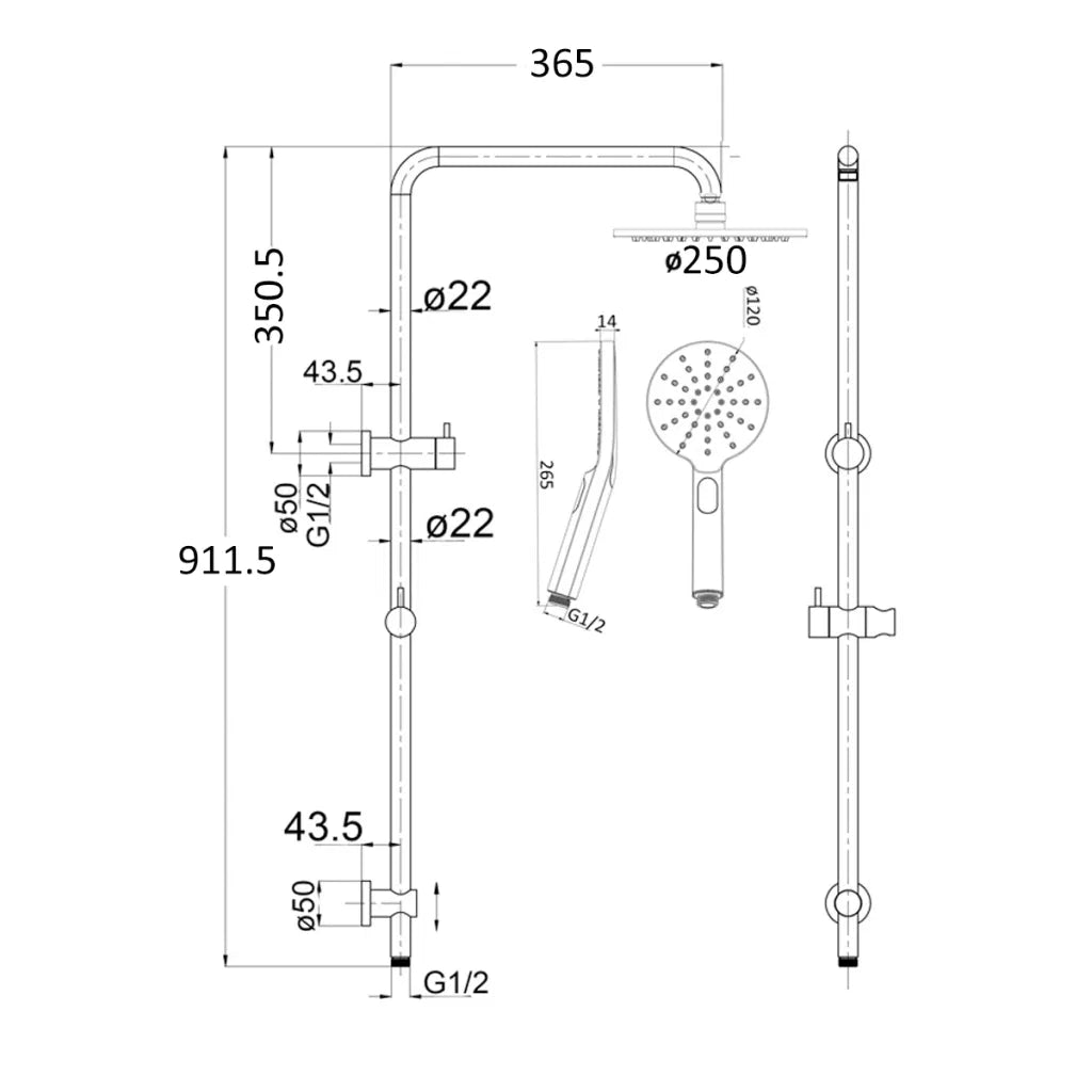 Vue Round Dual Shower Rail - Various Colours