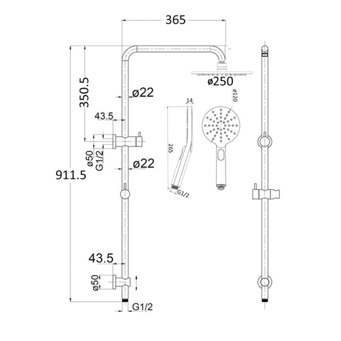Vue Round Dual Shower Rail - Various Colours