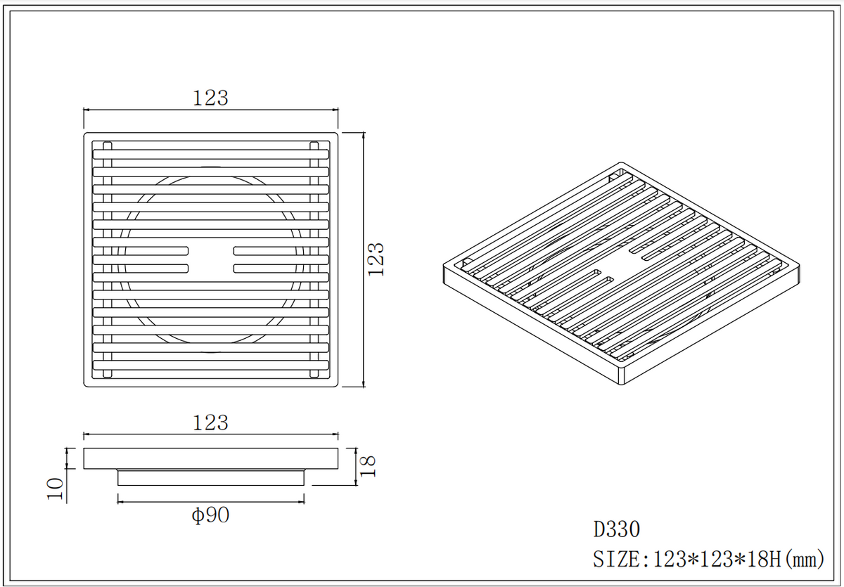 Square Linear Shower Floor Waste 100x100mm - Various Colours