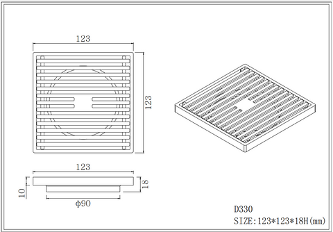 Square Linear Shower Floor Waste 100x100mm - Various Colours