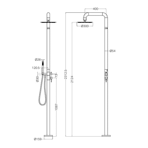 Nero Zen Outdoor Freestanding Shower Column - Various Colours