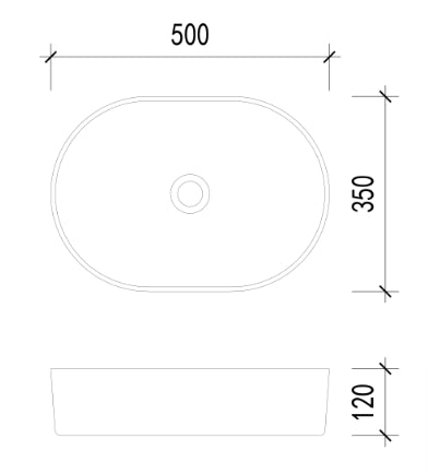 Slim Oval Above Counter Ceramic Basin 500x350mm - Various Colours