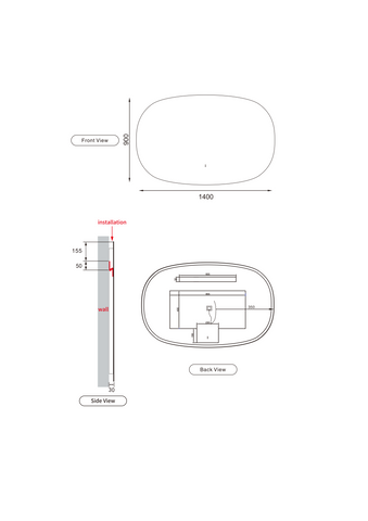 Oval Shape LED Mirror Touchless switch with Demister 1400x900mm - Frameless / with Frame