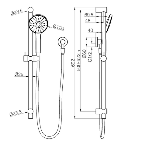 Nero Dolce II Hand Shower on Retrofit Rail Single Function - Various Colours