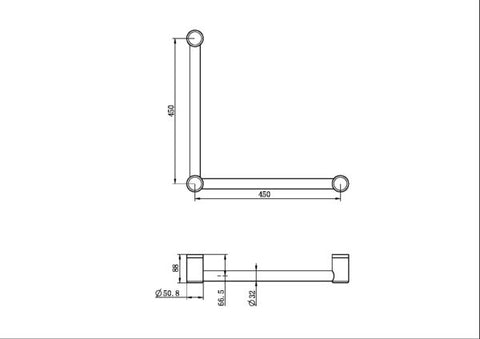 Mecca Care Ambulant Toilet Grab Rail 90 Degree 450x450mm - Various Colours
