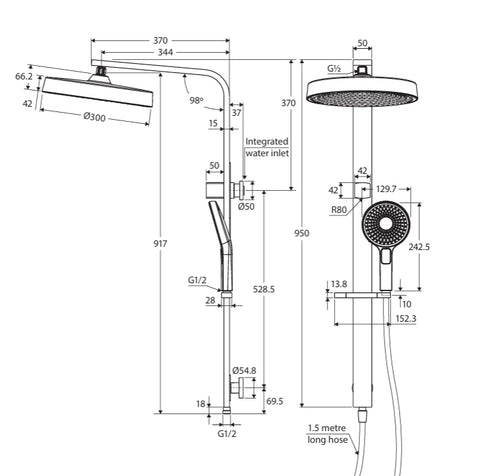 Deluxe Rain Round Dual Shower Rail - Various Colours