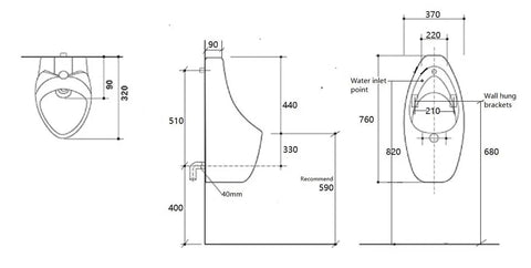 Wall Hung Urinal with Sensor Flush Plate- Gloss White
