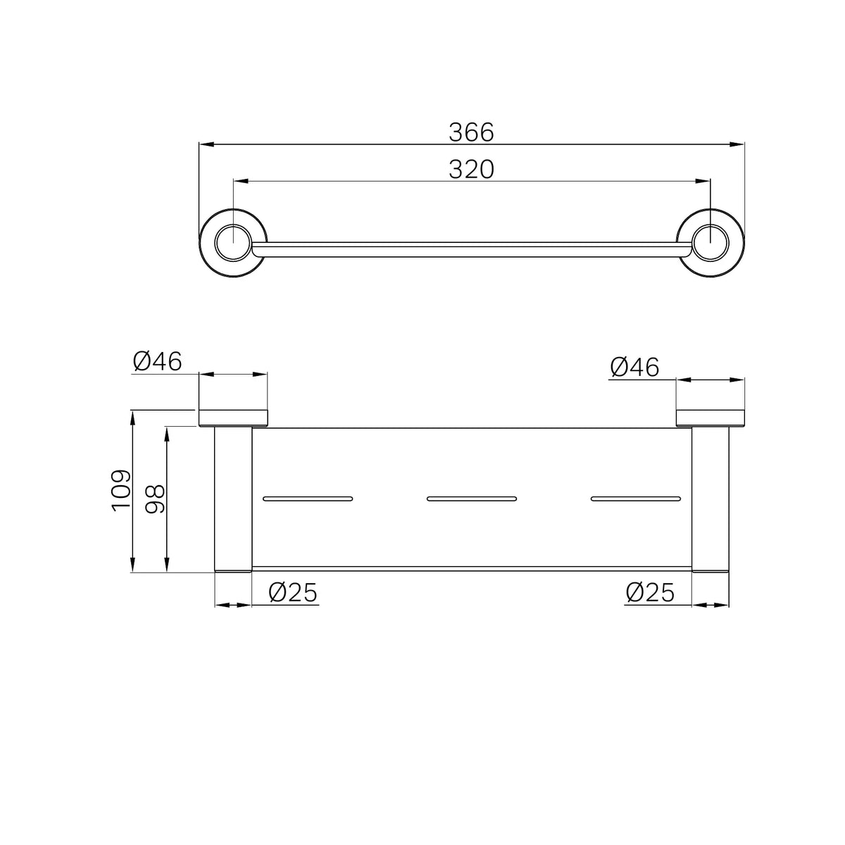 Dolce II Stainless Steel Shower Shelf (366mm Wide) - Various Colours