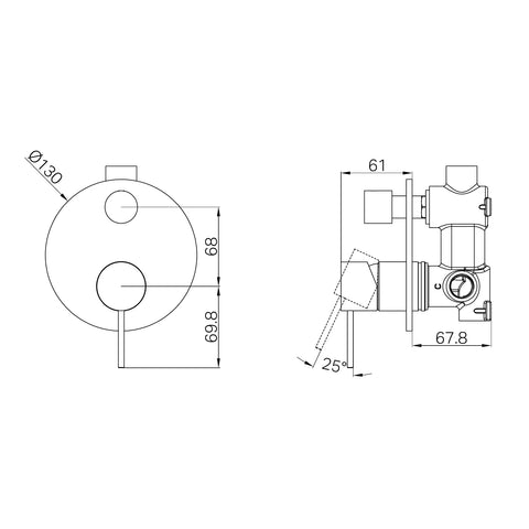 Mecca Round Shower / Bath Mixer with Diverter - Various Colours