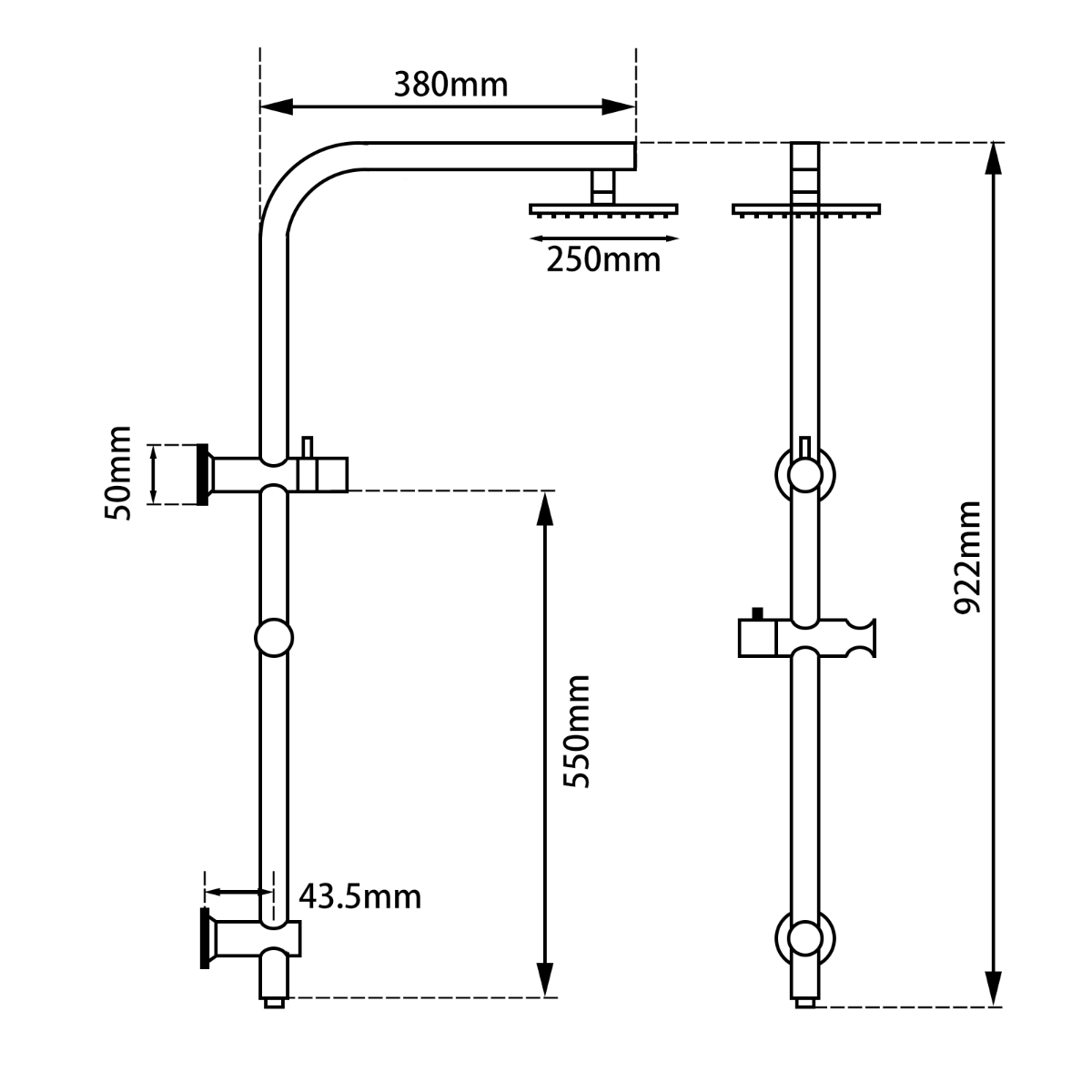 Round Dual Shower Rail with Slim Hand Shower - Various Colours